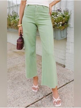 vestique Light Green Wide Leg Jeans
